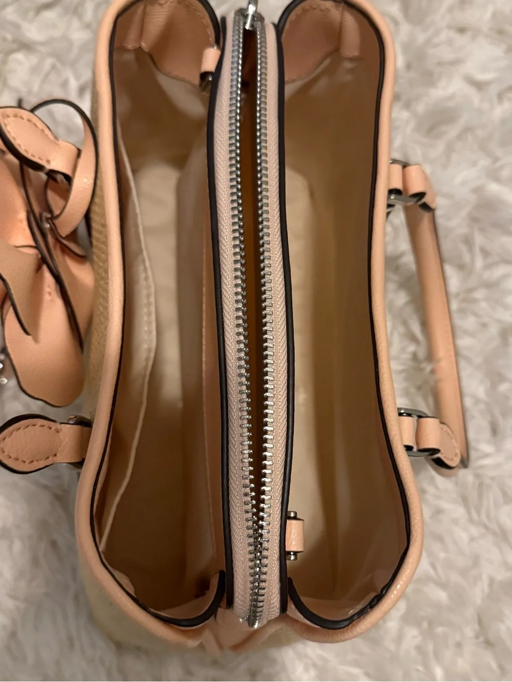 kate spade Peach and Straw Floral Appliqué Satchel